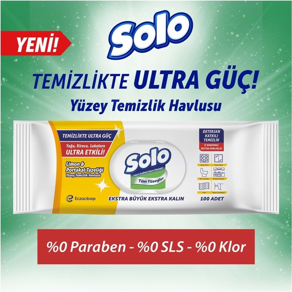 Solo Yüzey Temizlik Havlusu - Mendili 100 Yaprak Limon & Portakal Tazeliği (6 Lı Set) 600 Yaprak