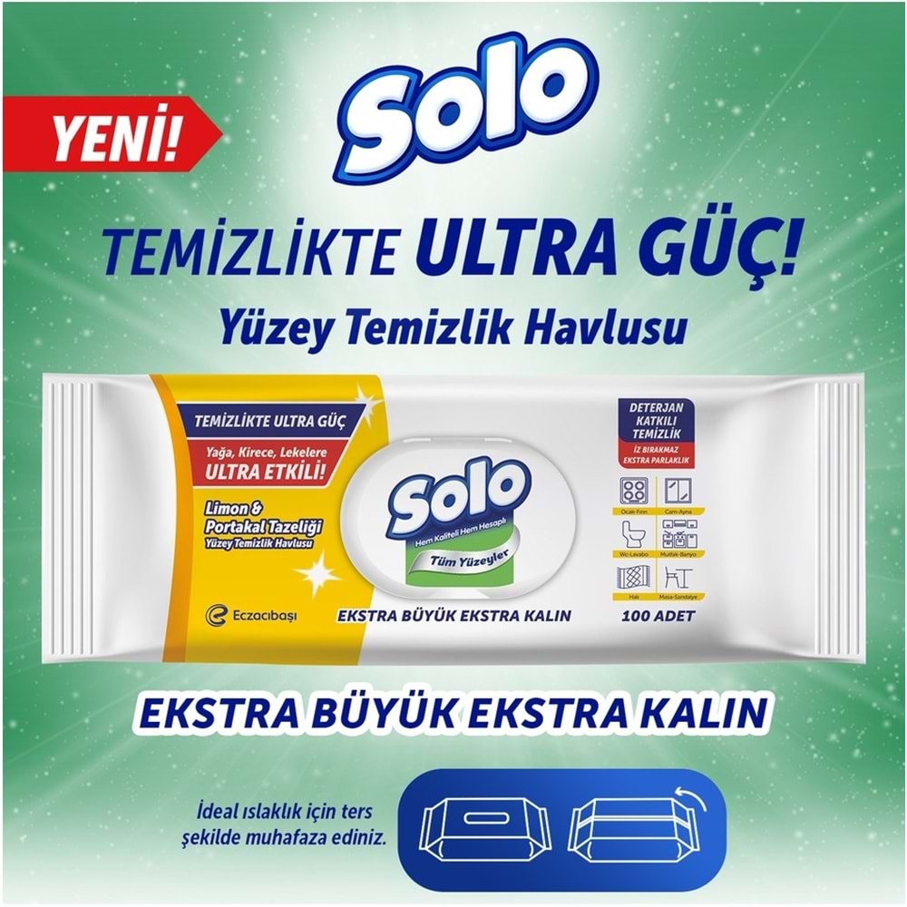 Solo Yüzey Temizlik Havlusu - Mendili 100 Yaprak Limon & Portakal Tazeliği (12 Li Set) 1200 Yaprak