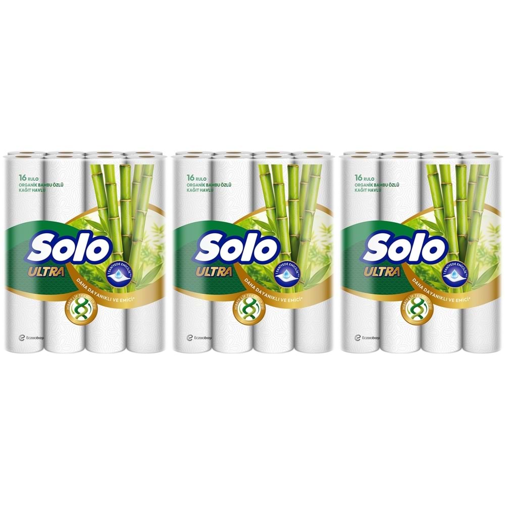 Solo Ultra Kağıt Havlu 48 Li Paket Rulo Organik Bambu ve Pamuk Özlü (Dev Ekonomik Pk) (3PK*16)