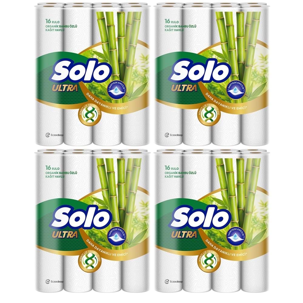 Solo Ultra Kağıt Havlu 64 Lü Paket Rulo Organik Bambu ve Pamuk Özlü (Dev Ekonomik Pk) (4PK*16)