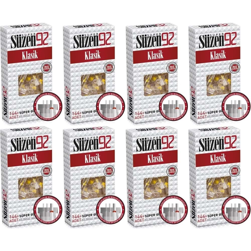 Süzen92 Klasik Sigara Ağızlık Filtresi 1152 Adet Fırsat Pk Kutu (8PK*144)