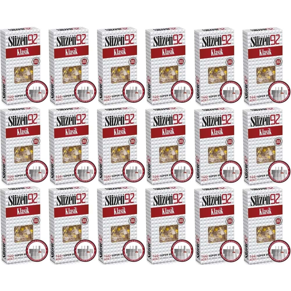 Süzen92 Klasik Sigara Ağızlık Filtresi 2592 Adet Fırsat Pk Kutu (18PK*144)