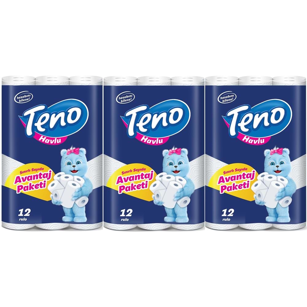 Teno Ultra Kağıt Havlu Çift Katlı 36 Lı Paket (3PK*12) (Avantaj Pk Serisi)