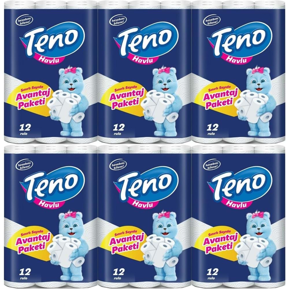Teno Ultra Kağıt Havlu Çift Katlı 72 Li Paket (6PK*12) (Avantaj Pk Serisi)