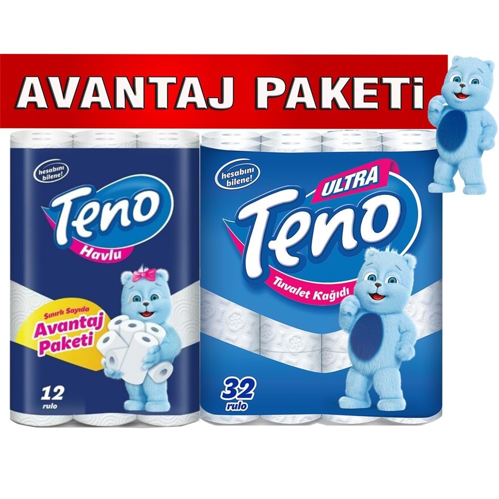 Teno Ultra Tuvalet Kağıdı 32 Li Paket + 12 Li Paket Kağıt Havlu Avantaj Pk (2 Katlı)