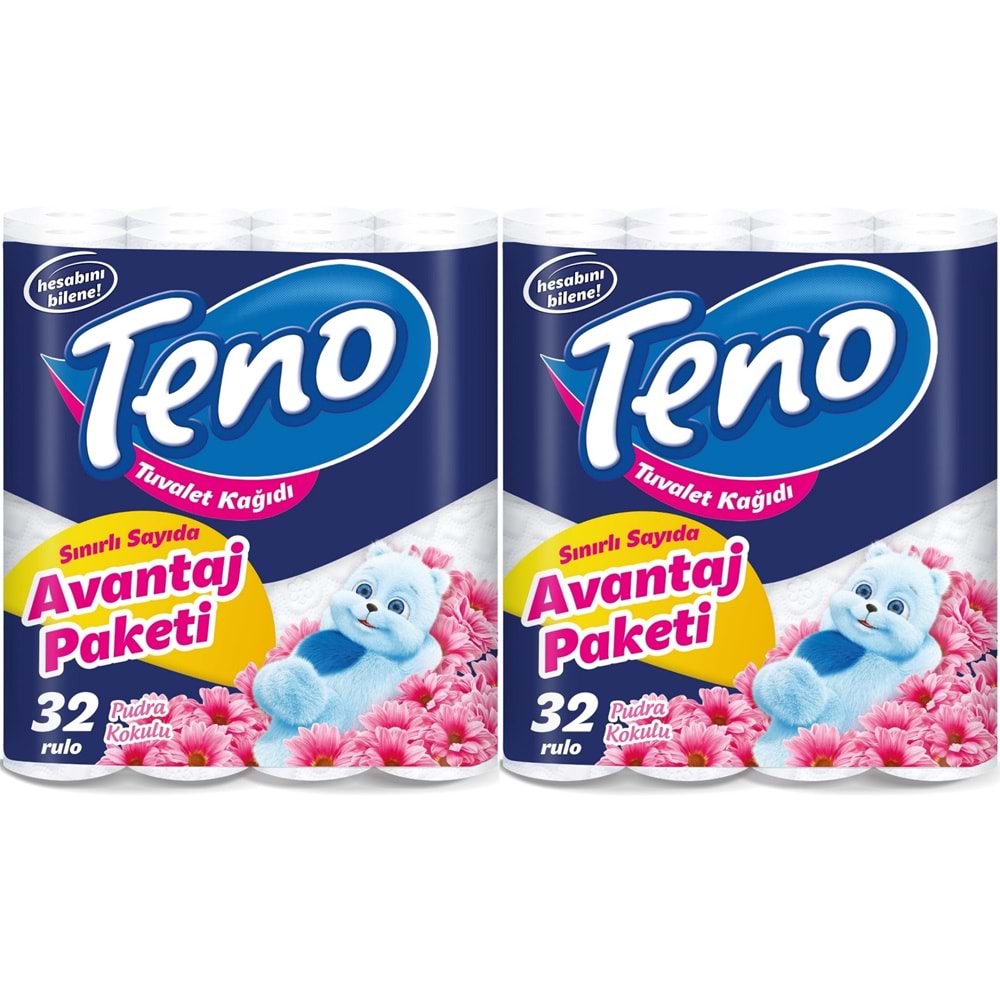 Teno Ultra Tuvalet Kağıdı Çift Katlı 64 Lü Paket Pudra Kokulu (Avantaj Pk Serisi) (2PK*32)