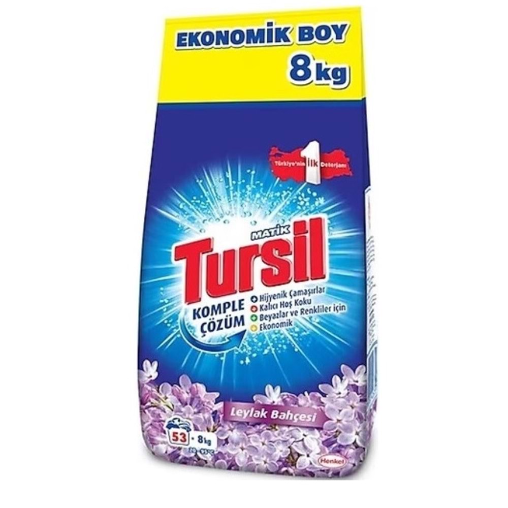 Tursil Matik Toz Çamaşır Deterjanı 24KG Leylak Bahçesi (159 Yıkama) Renkli/Beyazlar (3PK*8KG)