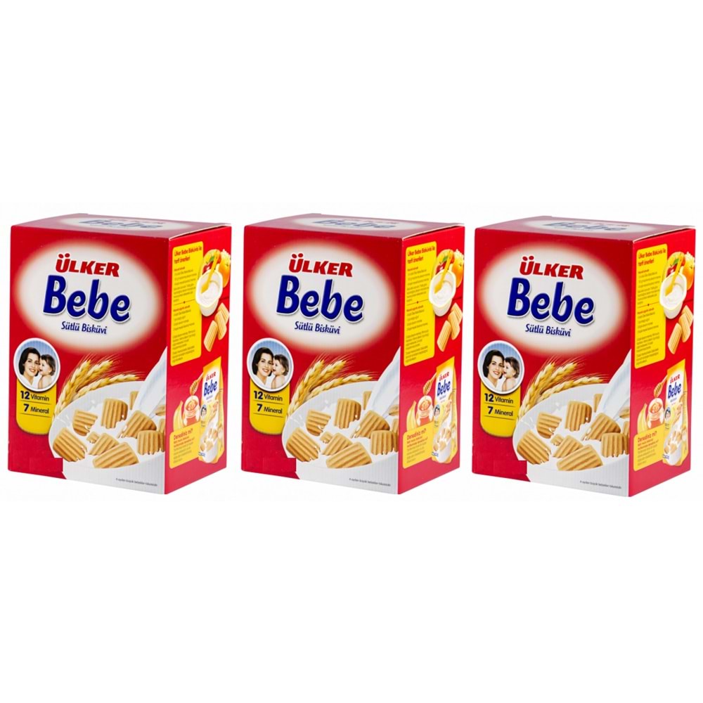 Ülker Sütlü Bebe Bisküvisi 800GR (12 Vitaminli 7 Minarelli) Kutu (3 Lü Set)