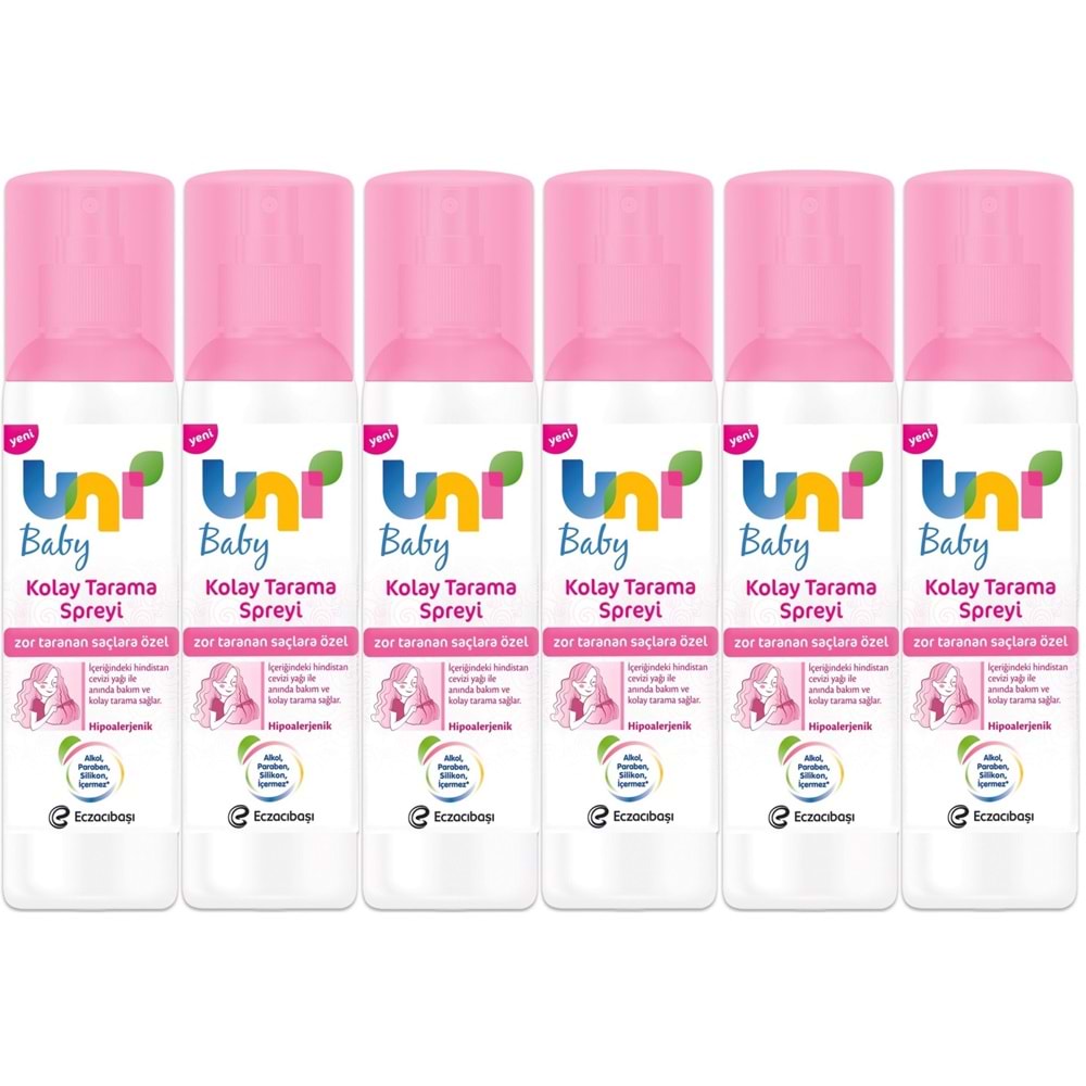 Uni Baby Kolay Saç Tarama Spreyi 200ML (Yeni) Zor Taranan Saçlara Özel (6 Lı Set)