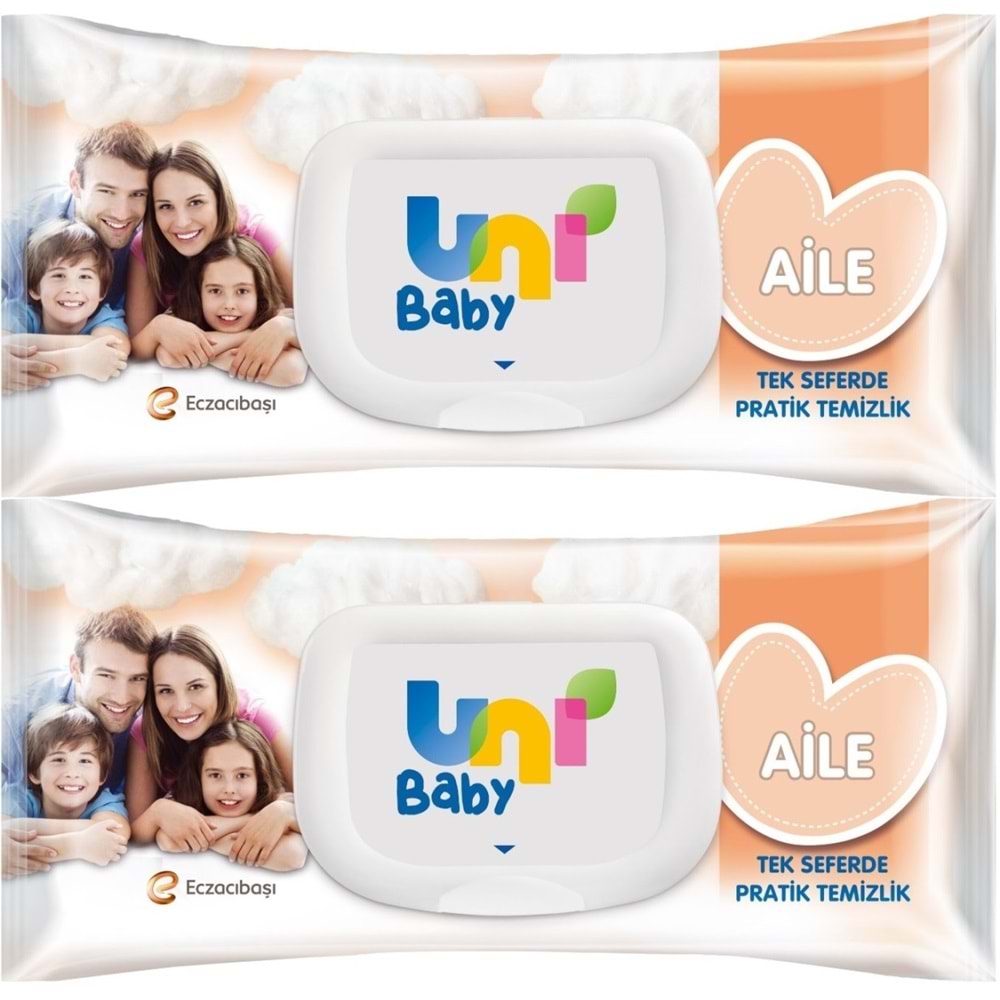 Uni Baby Islak Havlu Mendil 90 Yaprak Aile (2 Li Set) 180 Yaprak Plastik Kapaklı