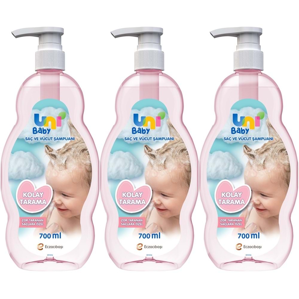 Uni Baby Bebek Kolay Tarama Saç ve Vücut Şampuanı 700ML (Pompalı) (3 Lü Set)