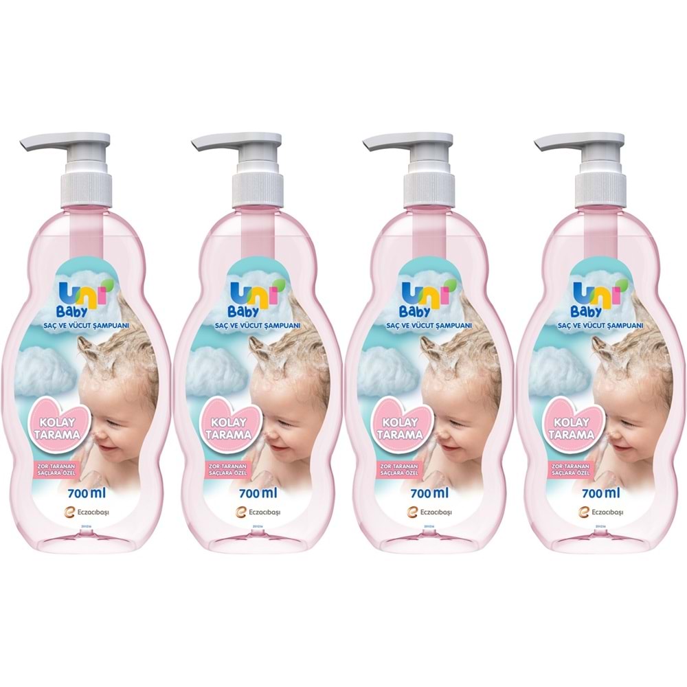 Uni Baby Bebek Kolay Tarama Saç ve Vücut Şampuanı 700ML (Pompalı) (4 Lü Set)