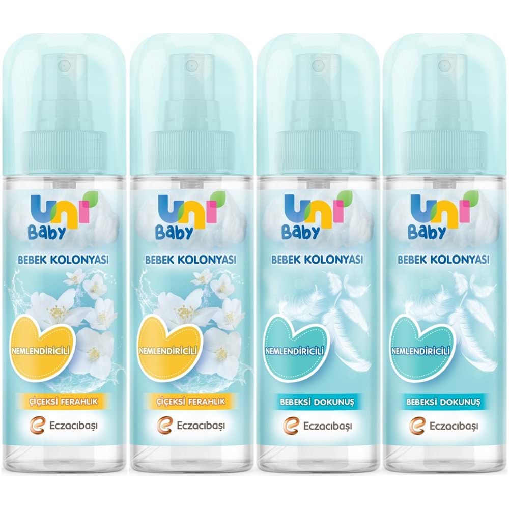 Uni Baby Bebek Kolonyası 150ML Karma Set Nemlendiricili (Bebeksi Dokunu/Çiçeksi Ferahlık) (4 Lü Set)