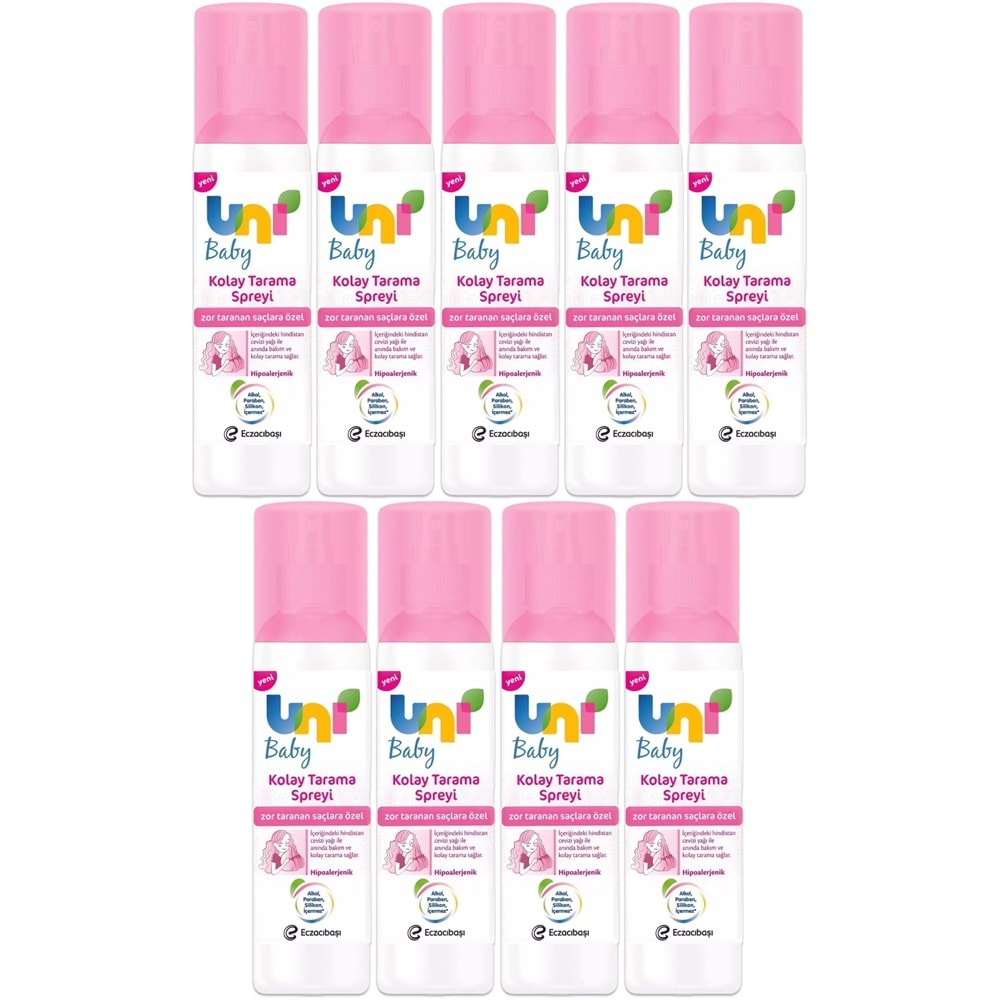 Uni Baby Kolay Saç Tarama Spreyi 200ML (Yeni) Zor Taranan Saçlara Özel (9 Lu Set)