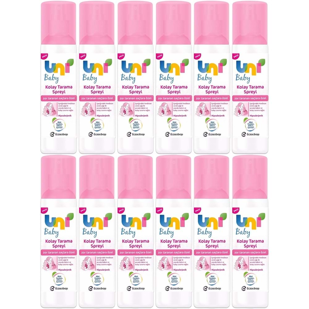 Uni Baby Kolay Saç Tarama Spreyi 200ML (Yeni) Zor Taranan Saçlara Özel (12 Li Set)