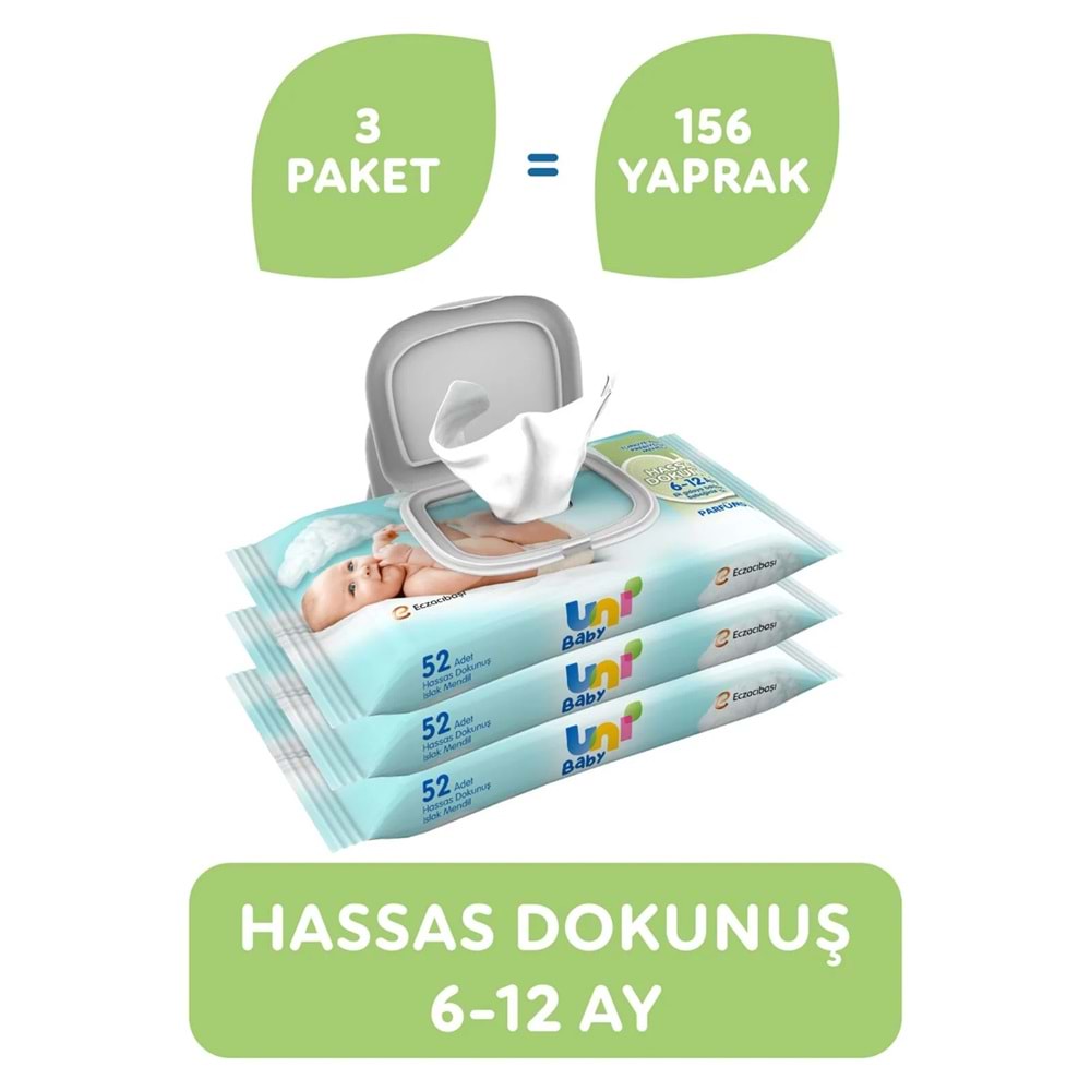 Uni Baby Islak Havlu Hassas Dokunuş 52 Yaprak (9 Lu Set) 468 Yaprak (3PK*3)