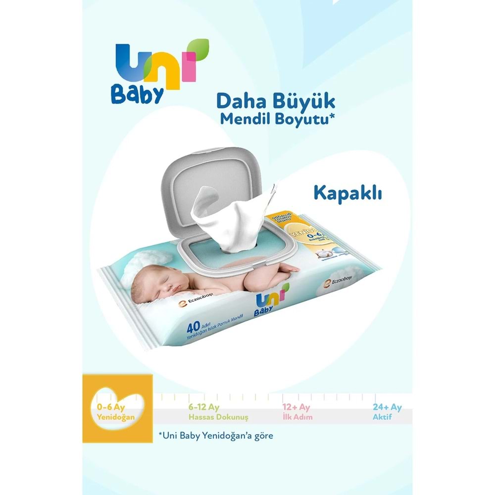 Uni Baby Islak Havlu Hassas Yeni Doğan 40 Yaprak (48Li Set) 1920 Yaprak (Narin Ciltler için)(16PK*3)
