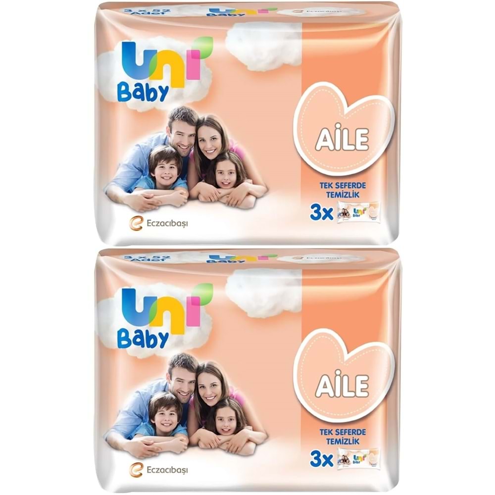 Uni Baby Islak Havlu Mendil Aile 52 Yaprak (6 Lı Set) 312 Yaprak (2PK*3)