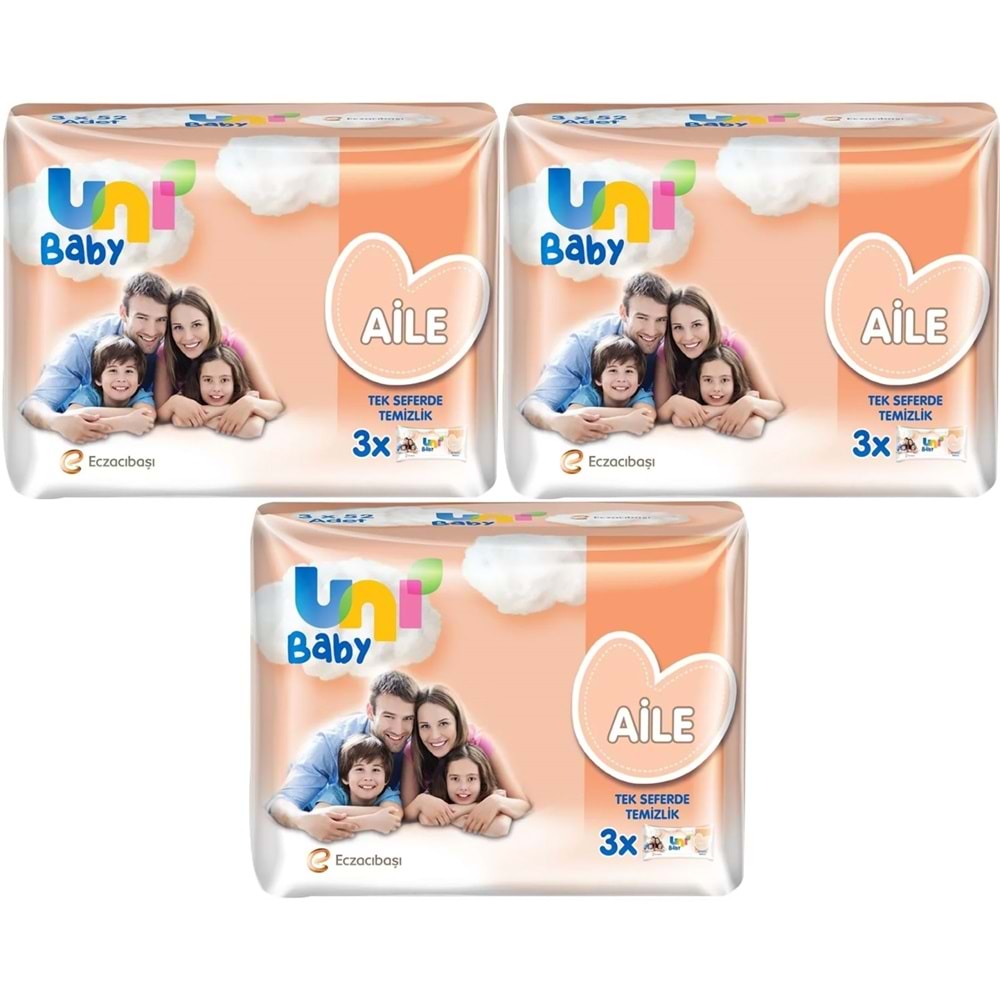 Uni Baby Islak Havlu Mendil Aile 52 Yaprak (9 Lu Set) 468 Yaprak (3PK*3)