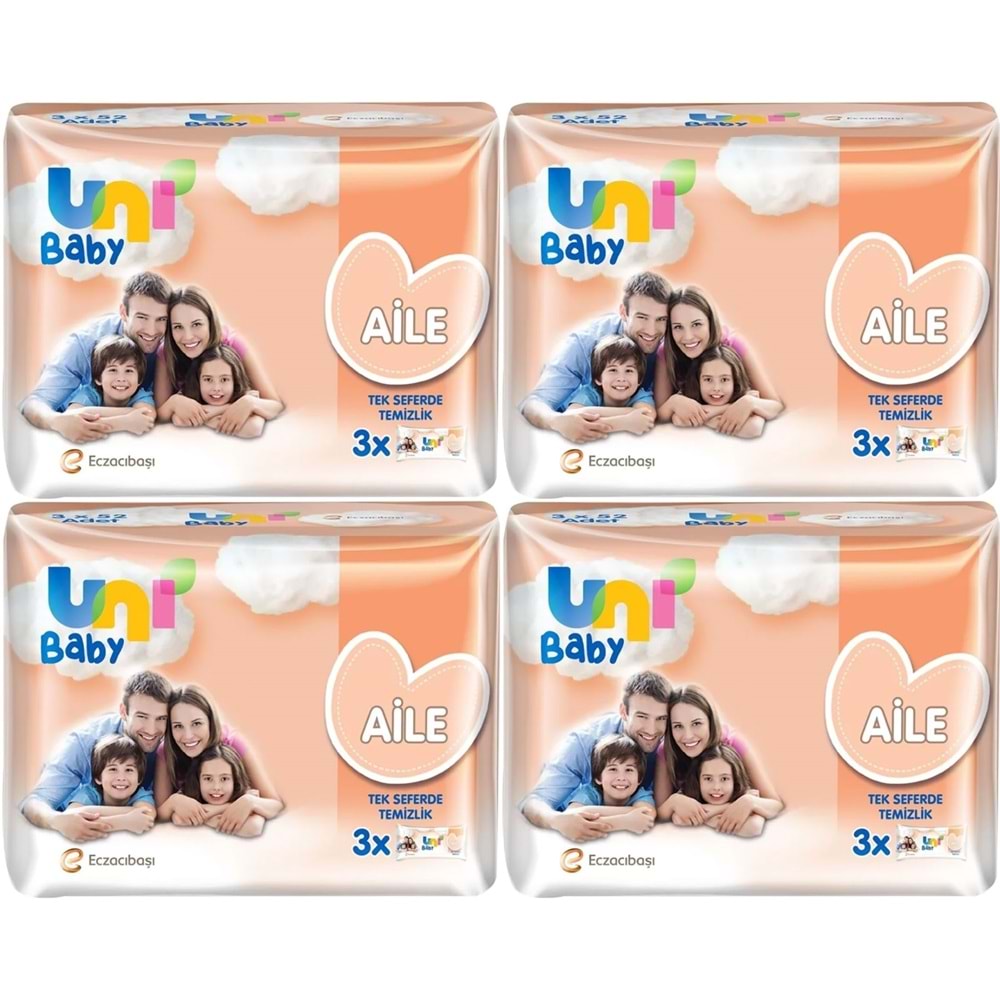 Uni Baby Islak Havlu Mendil Aile 52 Yaprak (12 Li Set) 624 Yaprak (4PK*3)
