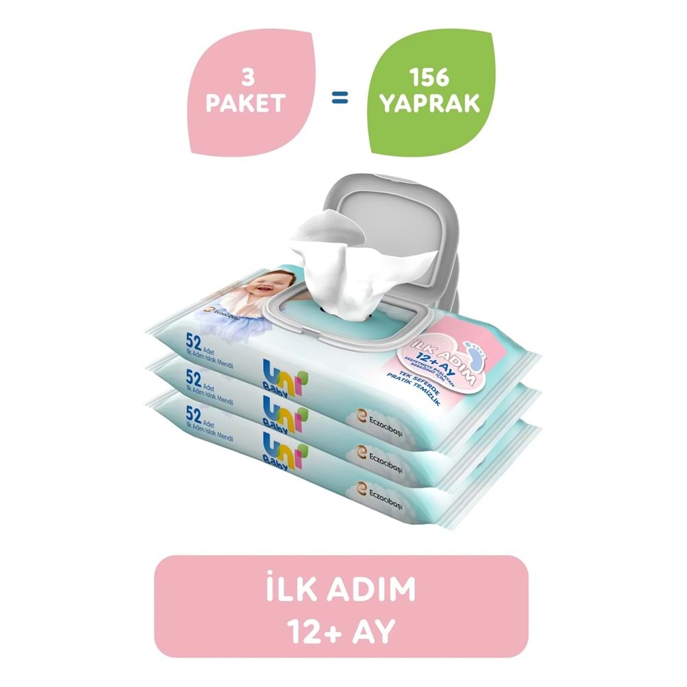 Uni Baby Islak Havlu Mendil İlk Adım 52 Yaprak (9 Lu Set) 468 Yaprak (3PK*3)