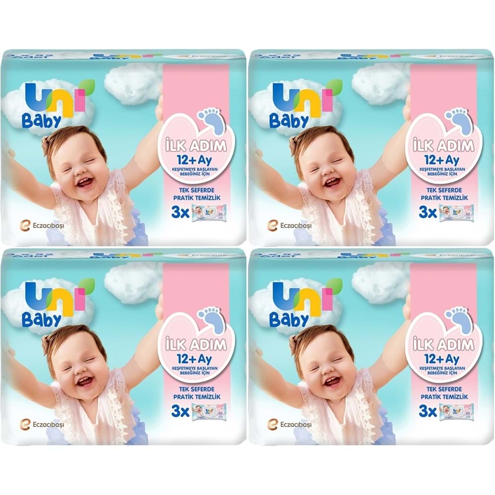 Uni Baby Islak Havlu Mendil İlk Adım 52 Yaprak (12 Li Set) 624 Yaprak (4PK*3)