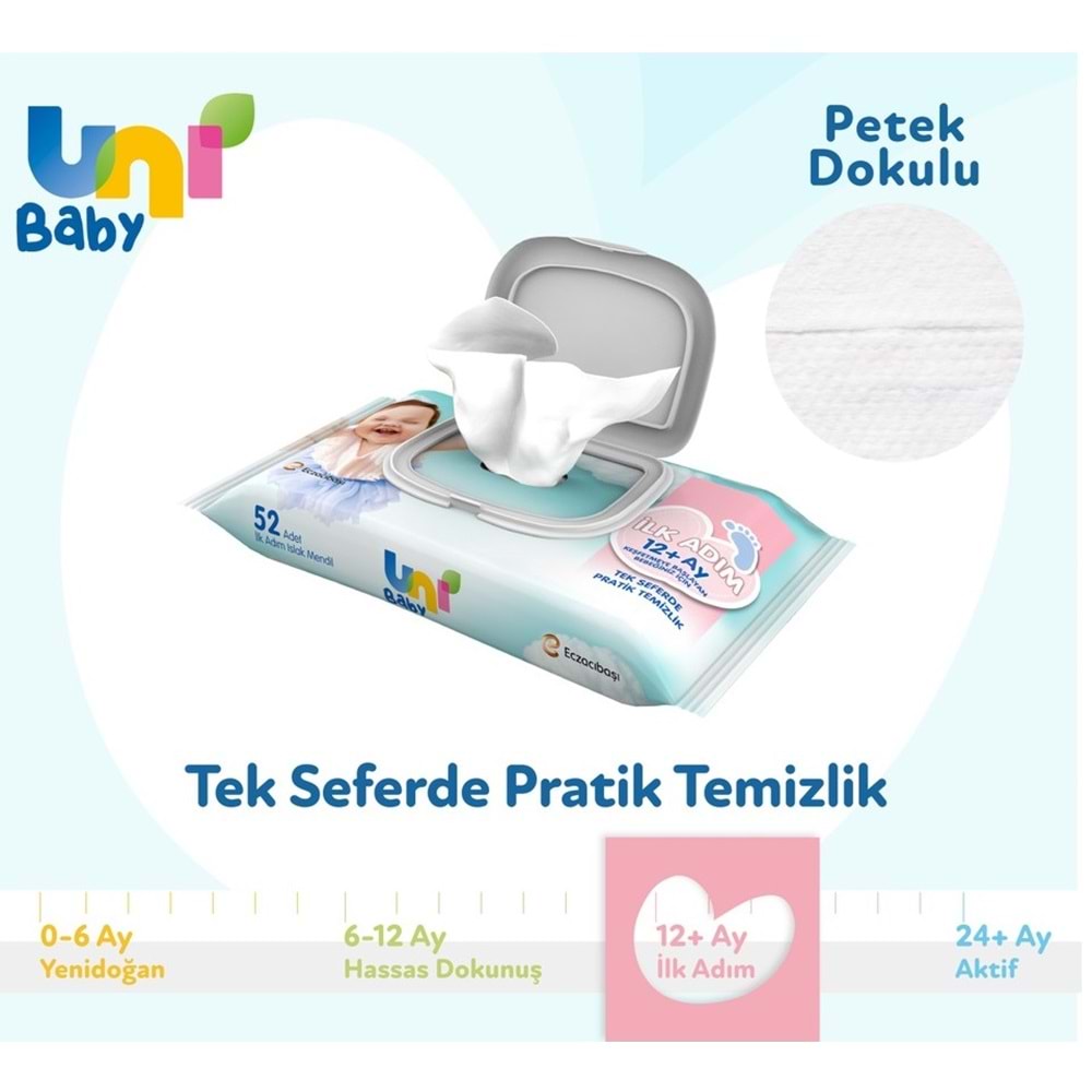 Uni Baby Islak Havlu Mendil İlk Adım 52 Yaprak (15 Li Set) 780Yaprak (5PK*3)