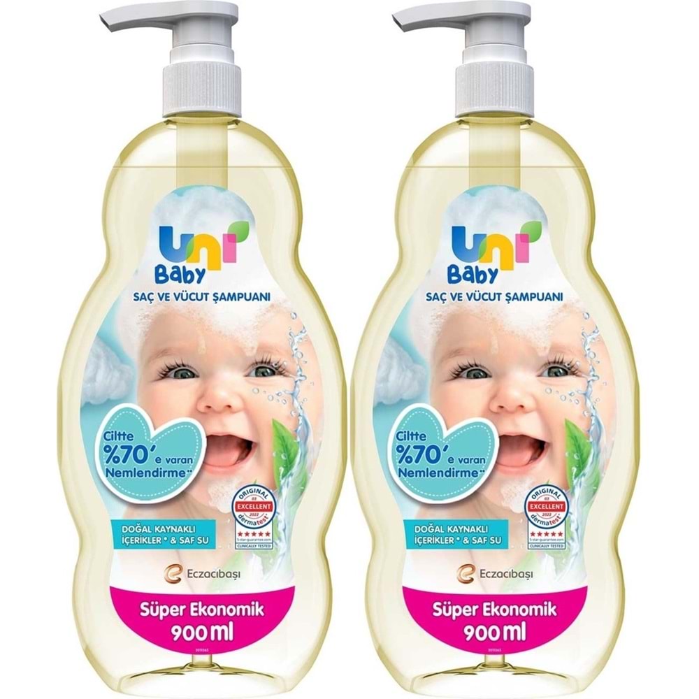 Uni Baby Bebek Saç ve Vücut Şampuanı 900ML Klasik (Pompalı) (2 Li Set)