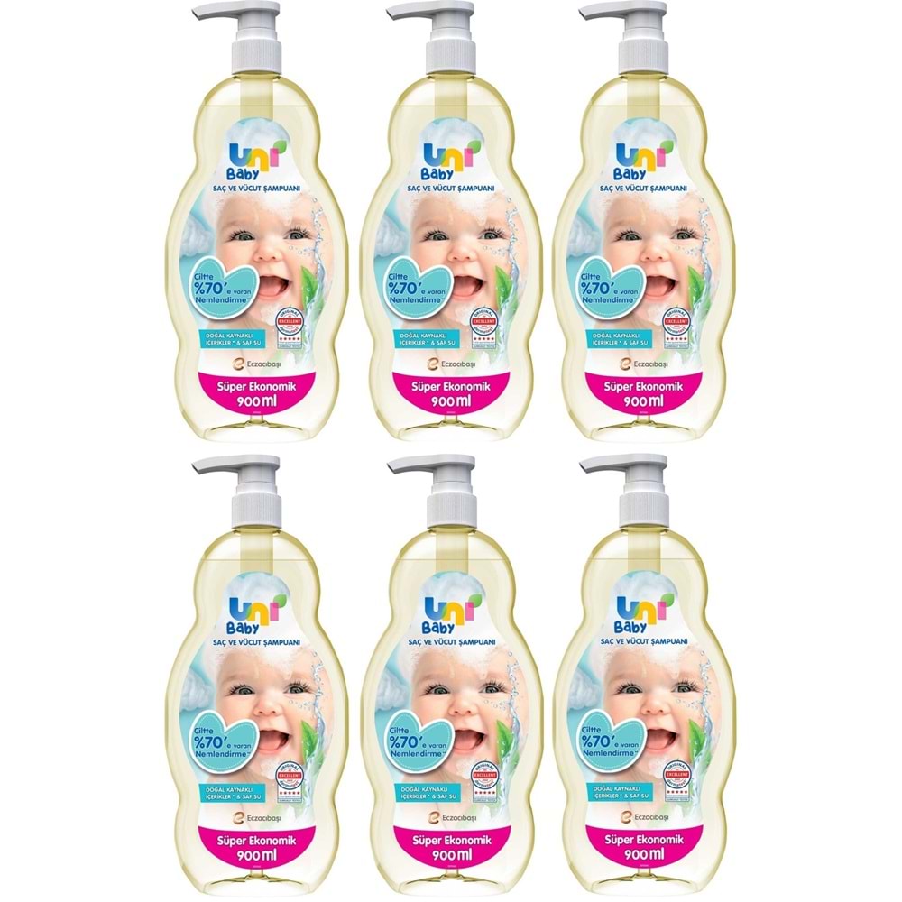 Uni Baby Bebek Saç ve Vücut Şampuanı 900ML Klasik (Pompalı) (6 Lı Set)
