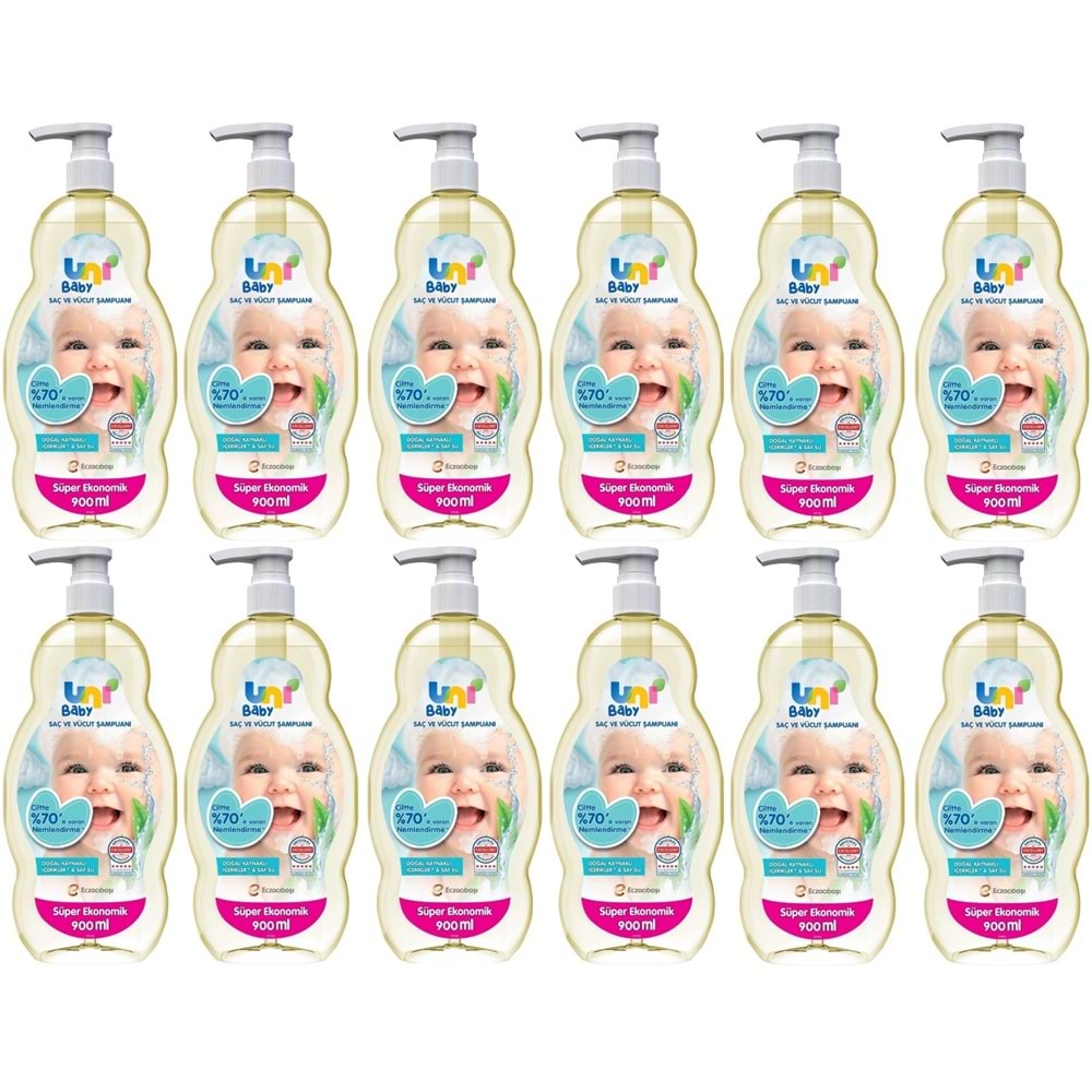 Uni Baby Bebek Saç ve Vücut Şampuanı 900ML Klasik (Pompalı) (12 Li Set)