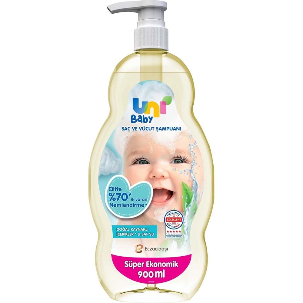 Uni Baby Bebek Saç ve Vücut Şampuanı 900ML Klasik (Pompalı) (12 Li Set)