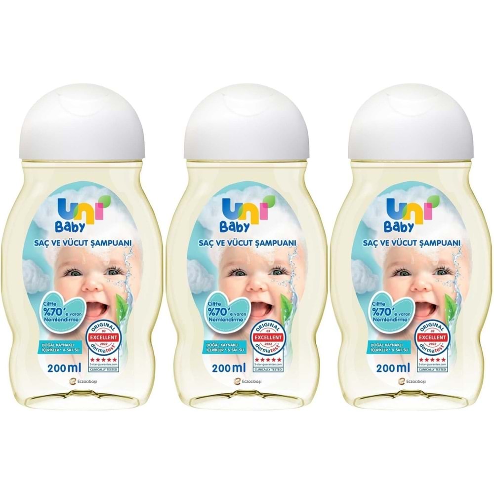 Uni Baby Bebek Saç ve Vücut Şampuanı 200ML Klasik (3 Lü Set)