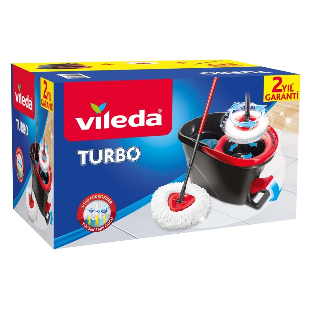 Vileda Turbo Pedallı Temizlik Seti (Komple Set)+ Turbo Yedek Mop Paspas Ucu Mikrofiber (2 Adet)
