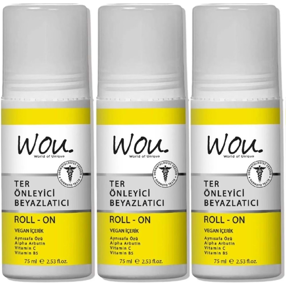 Wou World Of Unique Roll-On Unisex Deodorant 75ML Ter Önleyici Beyazlatıcı (3 Lü Set)