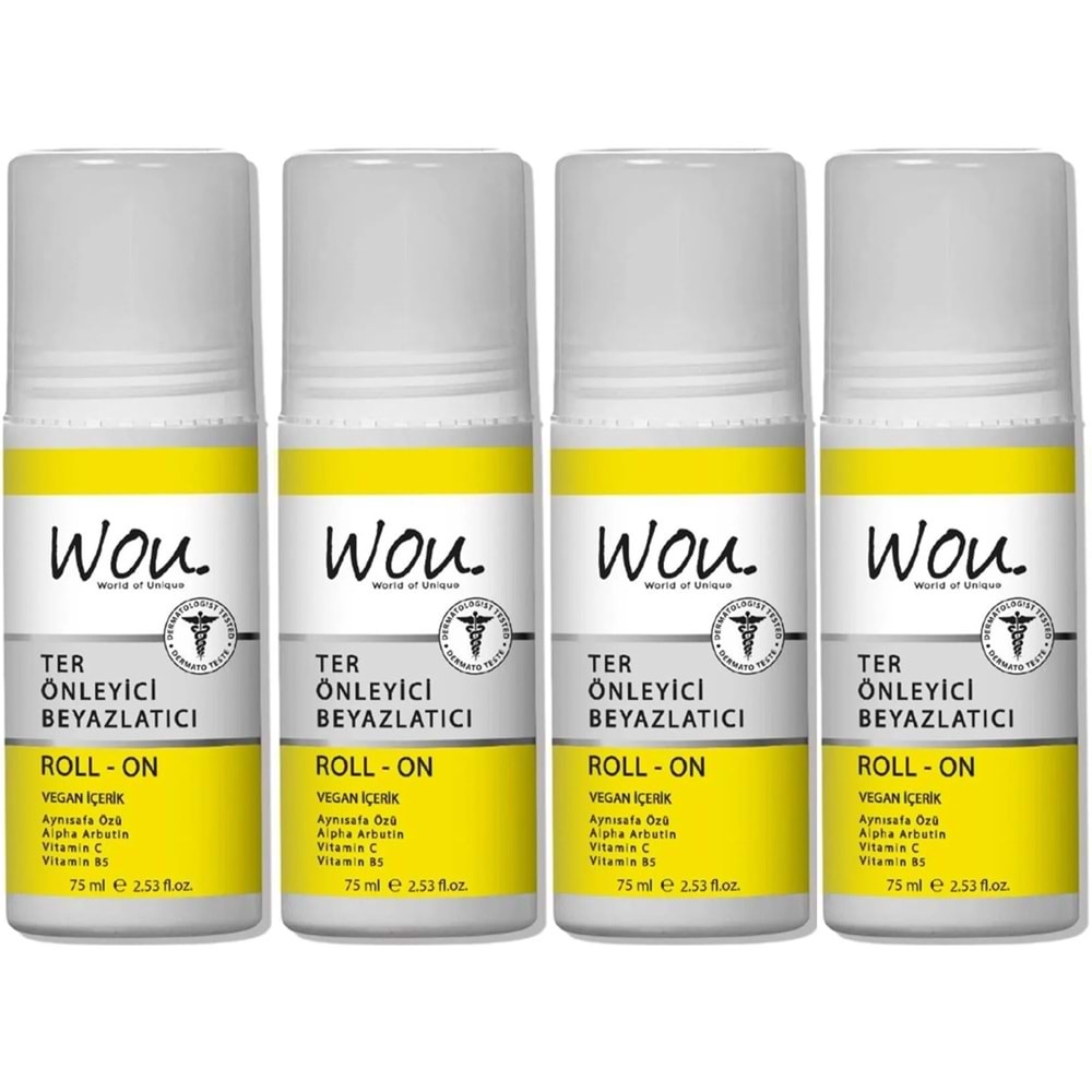 Wou World Of Unique Roll-On Unisex Deodorant 75ML Ter Önleyici Beyazlatıcı (4 Lü Set)