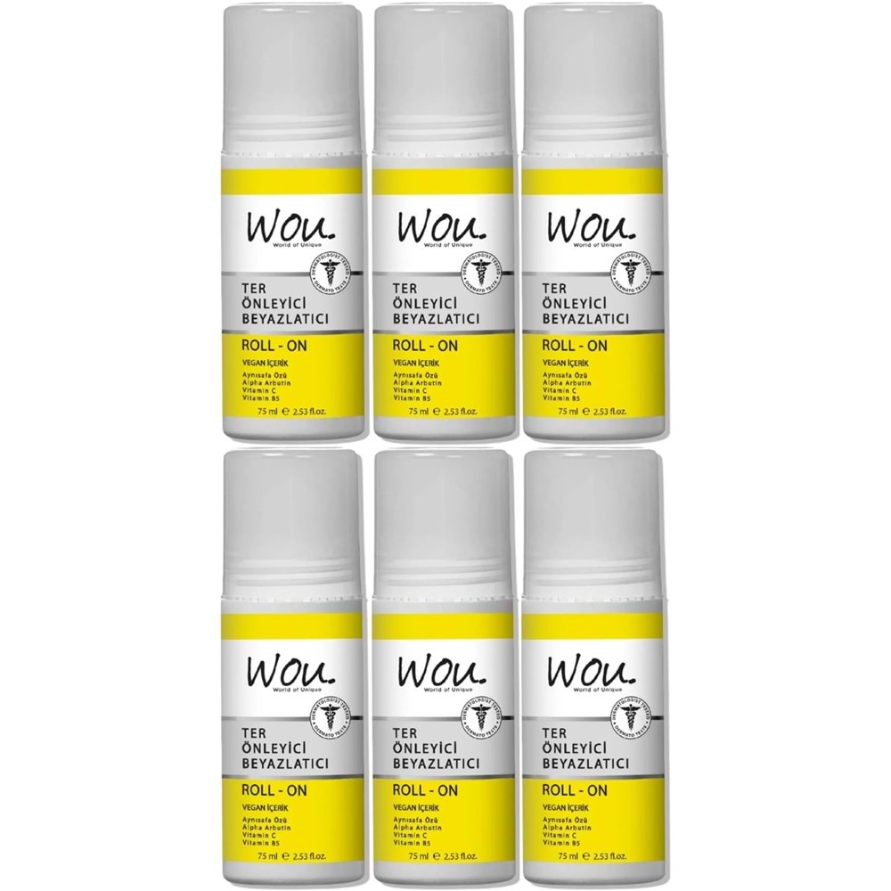 Wou World Of Unique Roll-On Unisex Deodorant 75ML Ter Önleyici Beyazlatıcı (6 Lı Set)