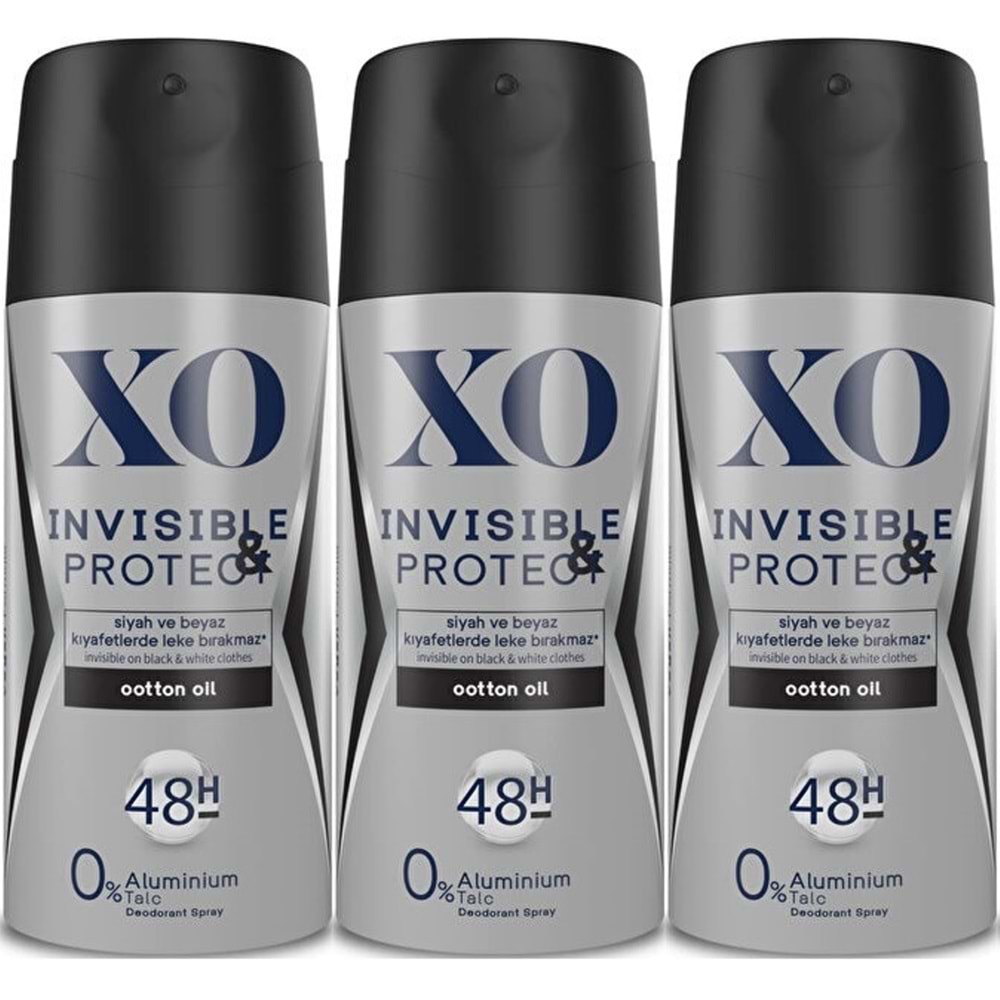 XO Deodorant 150ML Men-Erkek Invisible & Protect (3 Lü Set)
