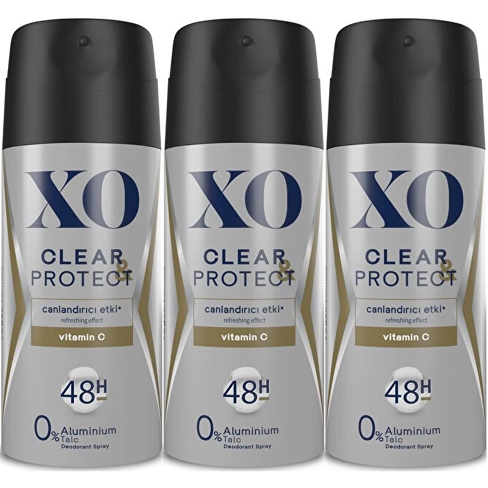 XO Deodorant 150ML Men-Erkek Clear & Protect (3 Lü Set)