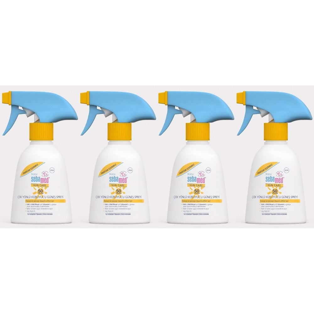 Sebamed Sun Care Bebek Güneş Losyonu Kremi Sprey 50+ 200ML PARFÜMSÜZ (Hassas Ciltler) (4 Lü Set)