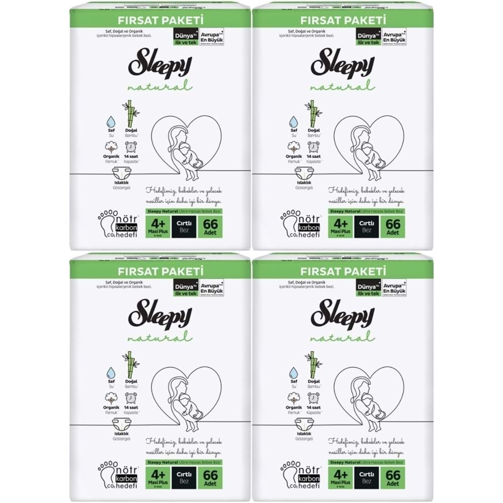 Sleepy Bebek Bezi Naturel 4+ Beden 9-16 KG Maxi Plus 264 Adet Avantaj Fırsat Pk