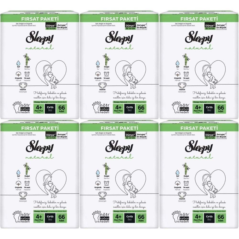 Sleepy Bebek Bezi Naturel 4+ Beden 9-16 KG Maxi Plus 396 Adet Ekstra Fırsat Pk