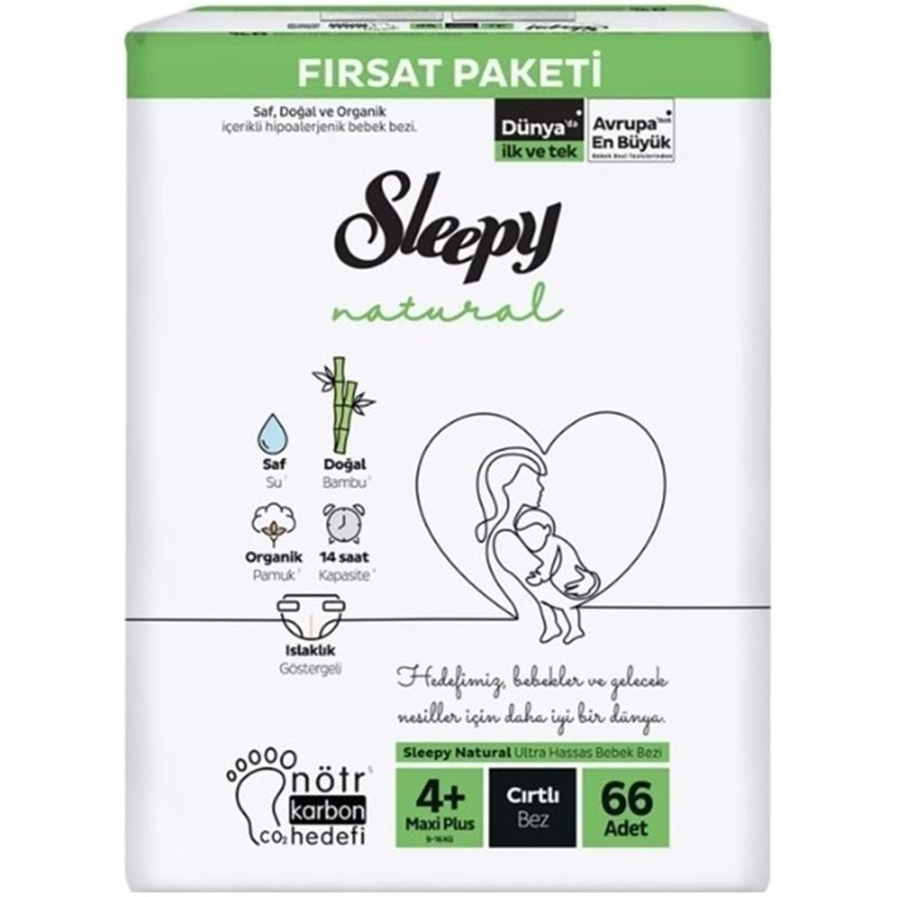 Sleepy Bebek Bezi Naturel 4+ Beden 9-16 KG Maxi Plus 396 Adet Ekstra Fırsat Pk