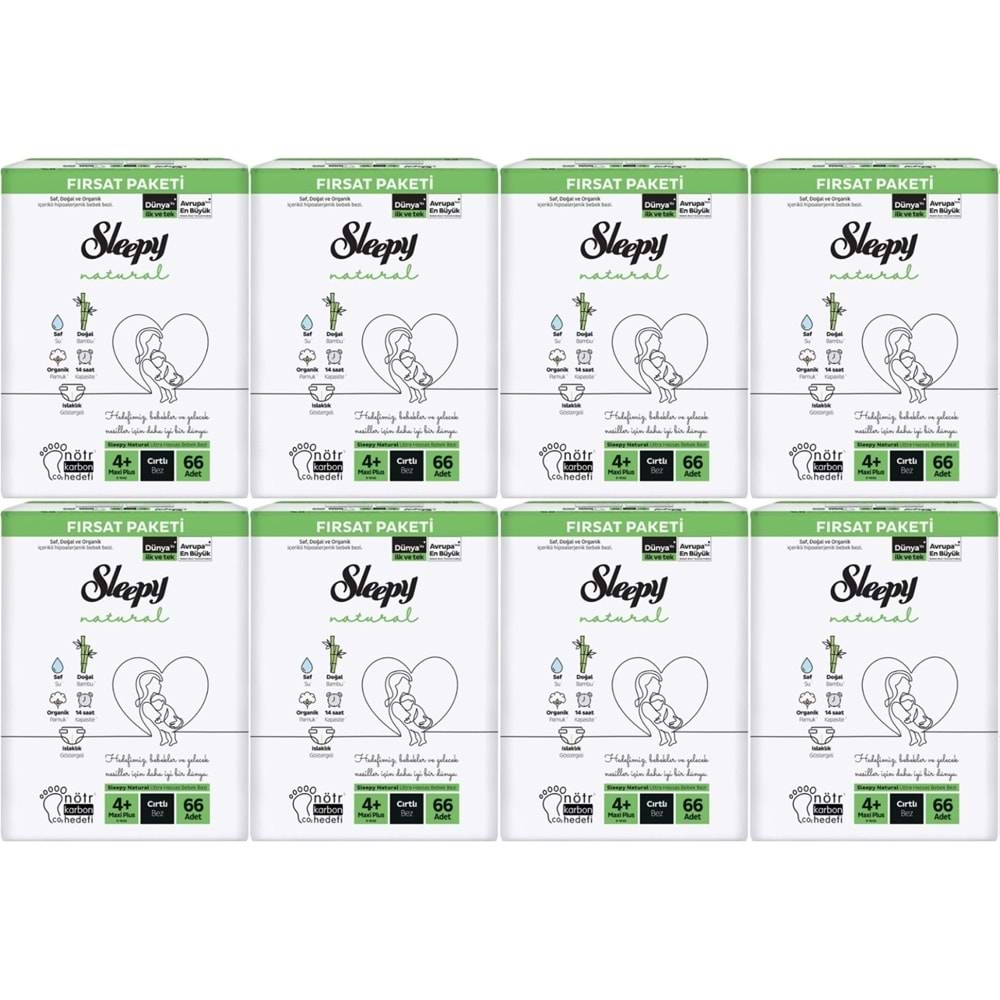 Sleepy Bebek Bezi Naturel 4+ Beden 9-16 KG Maxi Plus 528 Adet Dev Ekonomik Fırsat Pk