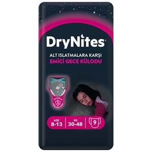 Drynites Emici Gece Külodu/Külot Bez Kız 8-13 Yaş (30-48KG) Large 9 Adet (Alt Islatmalara Karşı)