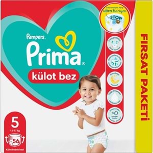 Prima Külot Bebek Bezi 5 Beden 12-17 KG Junior 56 Adet Fırsat Pk