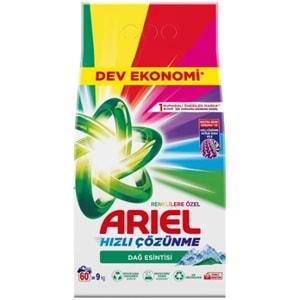 Ariel Matik Toz Çamaşır Deterjanı 9KG Renklilere Özel/Dağ Esintisi (60 Yıkama)