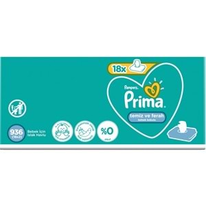 Prima Islak Havlu Mendil Temiz ve Ferah (Bitki Bazlı) 18 Li Set (6PK*3) 936 Yaprak