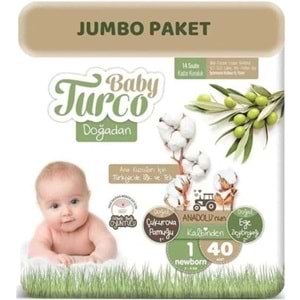 Baby Turco Bebek Bezi Doğadan 1 Beden 2-5 KG Yeni Doğan 40 Adet Jumbo Pk