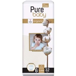 Pure Baby Organik Bebek Bezi 6 Beden 15-27 KG Extra Large 32 Adet Ekonomik Pk