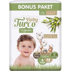 Baby Turco Bebek Bezi Doğadan 6 Beden 16-25 KG XLarge 72 Adet Bonus Pk